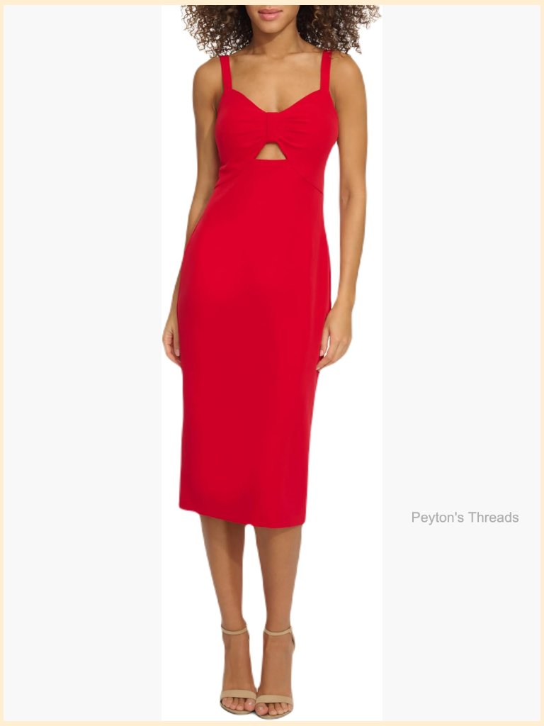 Keyhole Midi Dress With One Shoulder Neck Short Sleeve Sheath Silhouette
